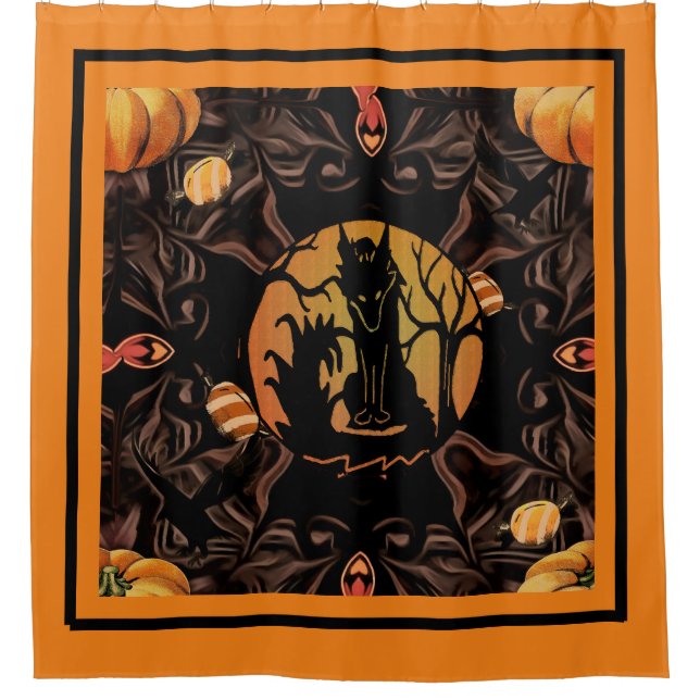 Halloween lurking wolf shower curtain (Front)