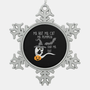 Halloween Ma Hat Ma Cat Birthday Snowflake Pewter Christmas Ornament