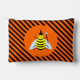 Halloween Magic Bee Witch orange and Black Stripes Accessory Pouch