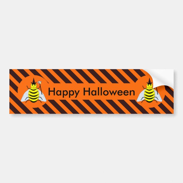 Halloween Magic Bee Witch Orange and Black Stripes Bumper Sticker (Front)