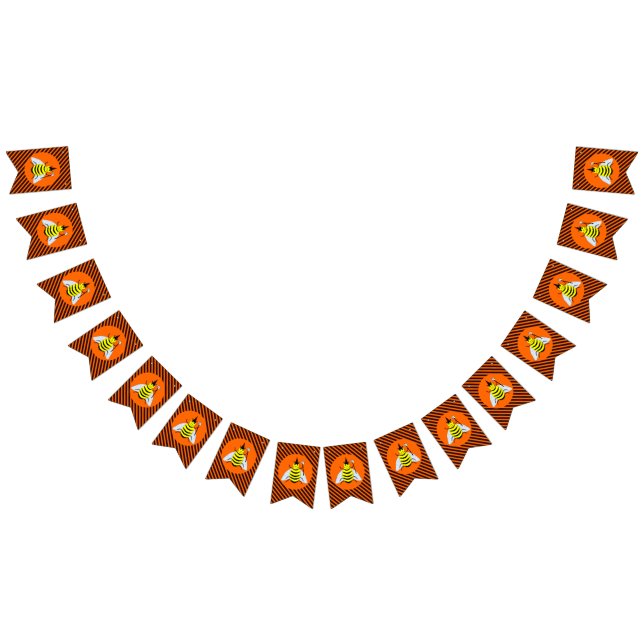 Halloween Magic Bee Witch Orange and Black Stripes Bunting (All)