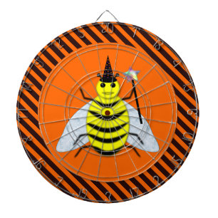 Halloween Magic Bee Witch Orange and Black Stripes Dartboard