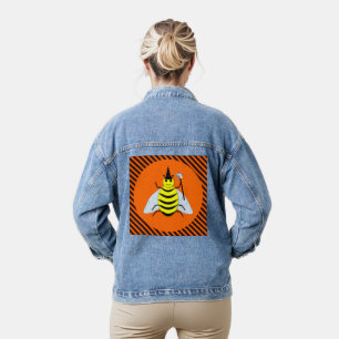 Halloween Magic Bee Witch Orange and Black Stripes Denim Jacket