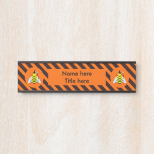 Halloween Magic Bee Witch Orange and Black Stripes Door Sign
