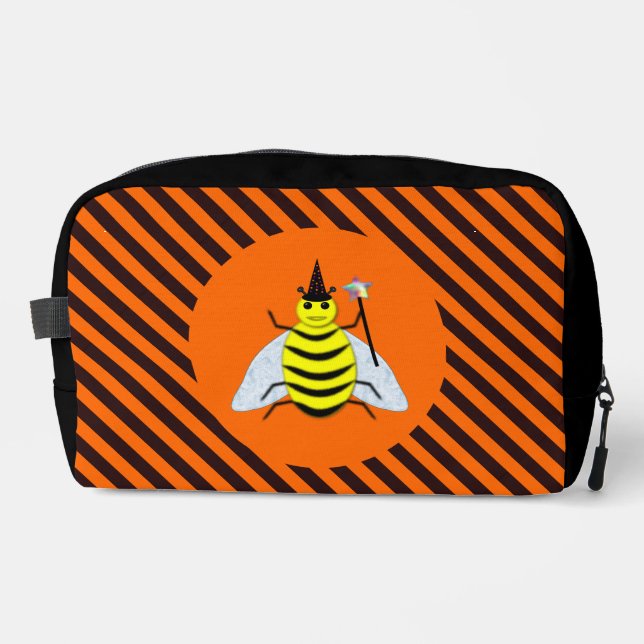 Halloween Magic Bee Witch orange and Black Stripes Dopp Kit (Front)