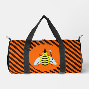 Halloween Magic Bee Witch orange and Black Stripes Duffle Bag