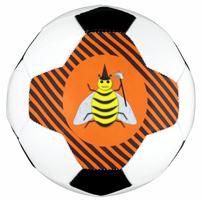 Halloween Magic Bee Witch Orange and Black Stripes Football (Front)