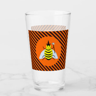 Halloween Magic Bee Witch Orange and Black Stripes Glass