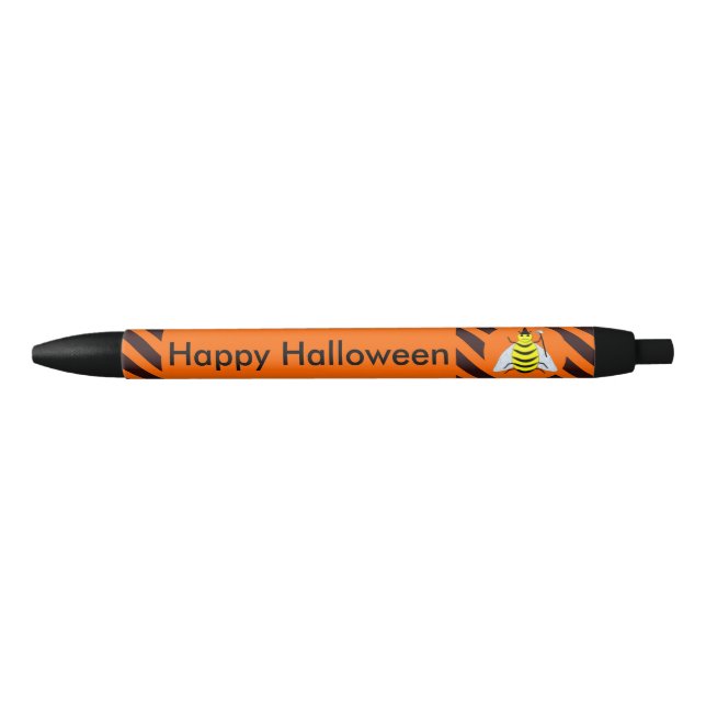 Halloween Magic Bee Witch Orange and Black Stripes Ink Pen (Front)