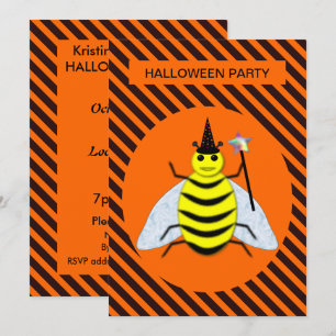 Halloween Magic Bee Witch Orange and Black Stripes Invitation