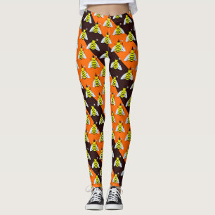 Halloween Magic Bee Witch Orange and Black Stripes Leggings