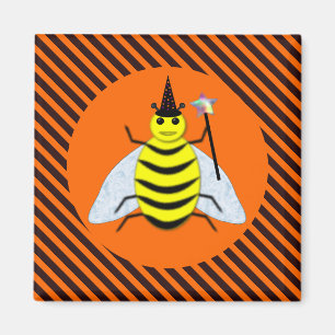Halloween Magic Bee Witch Orange and Black Stripes Magnet