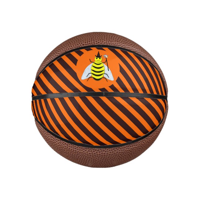Halloween Magic Bee Witch Orange and Black Stripes Mini Basketball (Front)
