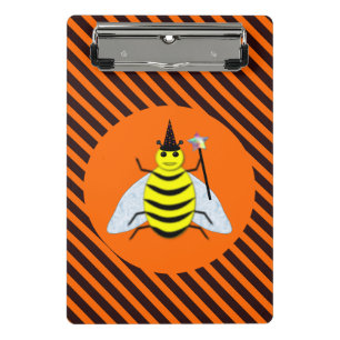 Halloween Magic Bee Witch orange and Black Stripes Mini Clipboard