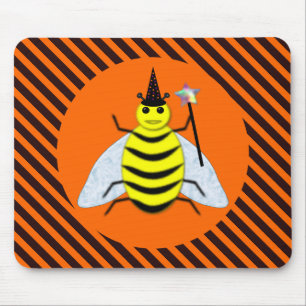 Halloween Magic Bee Witch Orange and Black Stripes Mouse Mat