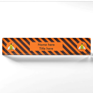 Halloween Magic Bee Witch Orange and Black Stripes Nameplate