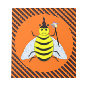 Halloween magic Bee Witch Orange and Black Stripes Notepad