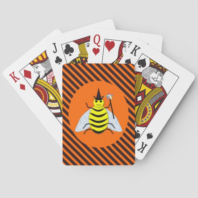Halloween Magic Bee Witch Orange and Black Stripes Playing Cards (Back)
