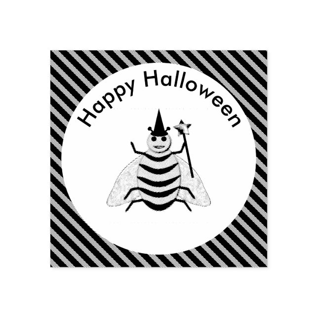 Halloween Magic Bee Witch Orange and Black Stripes Rubber Stamp (Imprint)