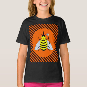 Halloween Magic Bee Witch Orange and Black Stripes T-Shirt