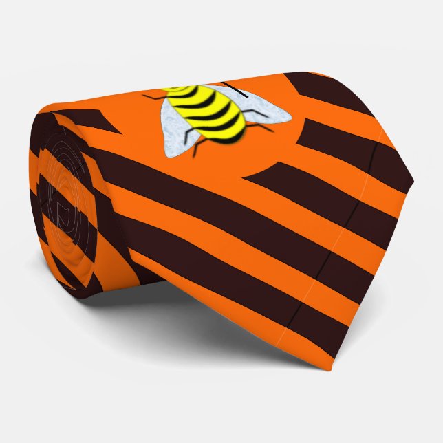 Halloween Magic Bee Witch Orange and Black Stripes Tie (Rolled)