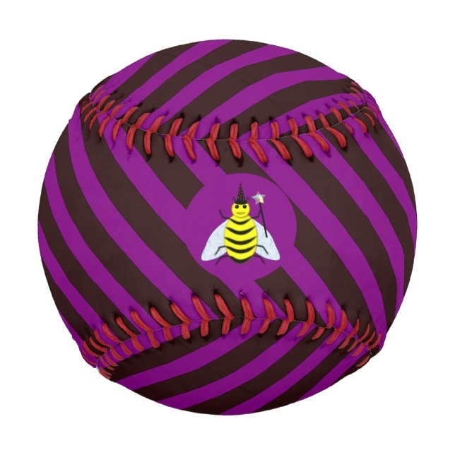 Halloween Magic Bee Wizard Purple and Black Stripe Baseball (Front)