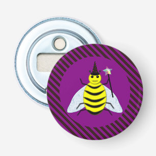 Halloween Magic Bee Wizard Purple and Black Stripe Bottle Opener