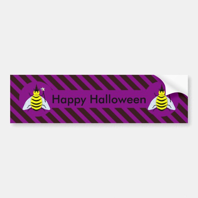 Halloween Magic Bee Wizard Purple and Black Stripe Bumper Sticker (Front)