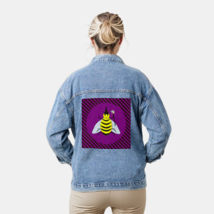 Halloween Magic Bee Wizard Purple and Black Stripe Denim Jacket