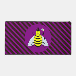 Halloween Magic Bee Wizard Purple and Black Stripe Desk Mat