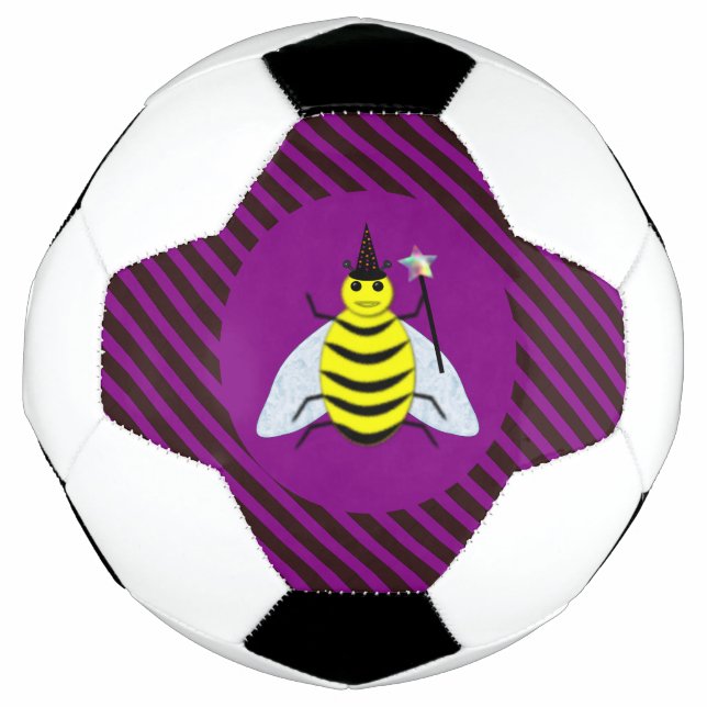 Halloween Magic Bee Wizard Purple and Black Stripe Football (Front)