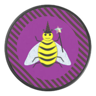 Halloween Magic Bee Wizard Purple and Black Stripe Hockey Puck