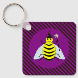 Halloween Magic Bee Wizard Purple and Black Stripe Key Ring