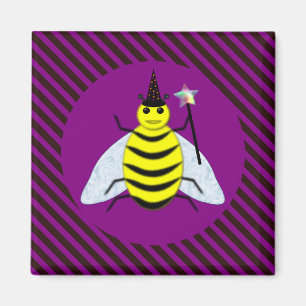 Halloween Magic Bee Wizard Purple and Black Stripe Magnet