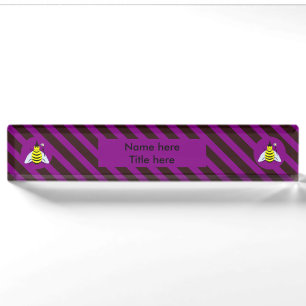 Halloween Magic Bee Wizard Purple and Black Stripe Nameplate