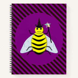 Halloween Magic Bee Wizard Purple and Black Stripe Notebook