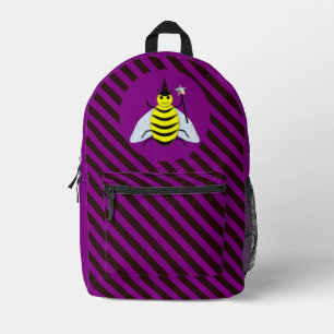 Halloween Magic Bee Wizard Purple and Black Stripe Printed Backpack