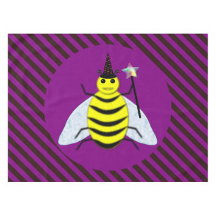 Halloween Magic Bee Wizard Purple and Black Stripe Tablecloth