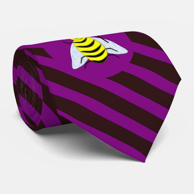 Halloween Magic Bee Wizard Purple and Black Stripe Tie (Rolled)