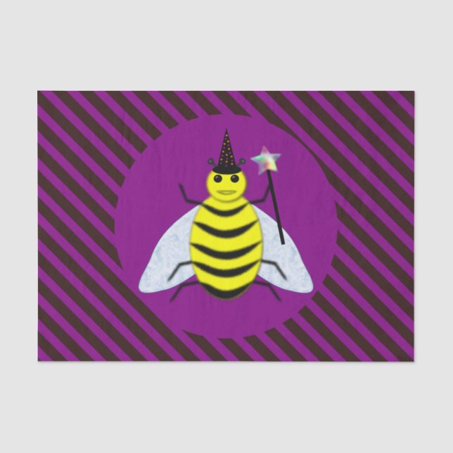 Halloween Magic Bee Wizard Purple and Black Stripe Tissue Paper (Front)