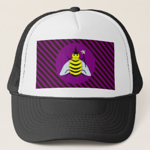 Halloween Magic Bee Wizard Purple and Black Stripe Trucker Hat