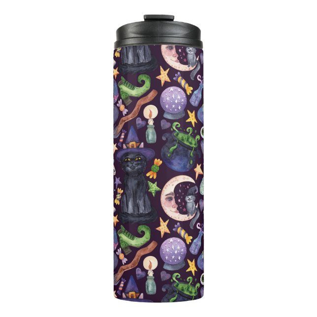 Halloween magic: dark hand-drawn pattern. thermal tumbler (Front)