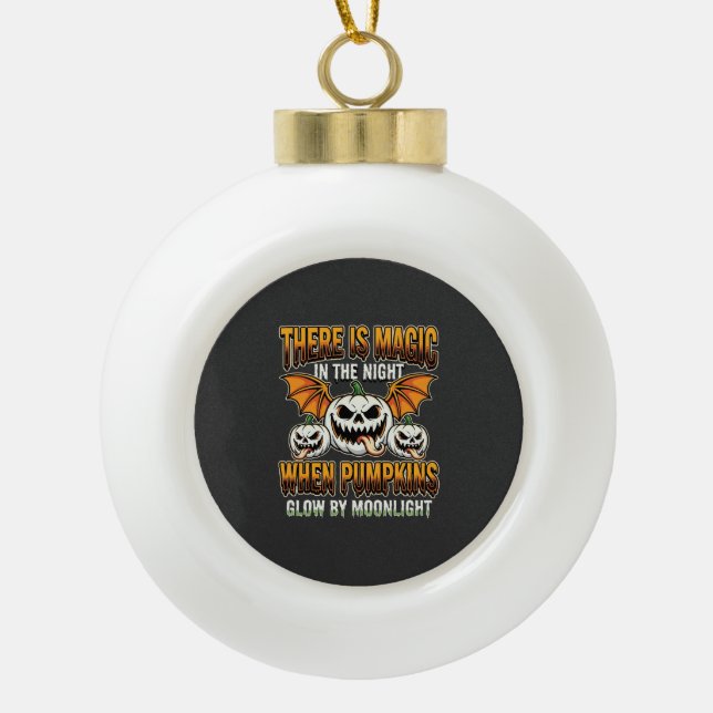 Halloween Magic Pumpkin Moonlight Horror Vector Ceramic Ball Christmas Ornament (Front)