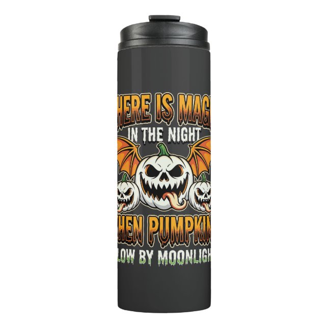Halloween Magic Pumpkin Moonlight Horror Vector Thermal Tumbler (Front)