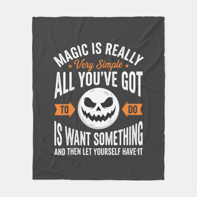 Halloween Magic Quote Pumpkin Face Design Fleece Blanket (Front)