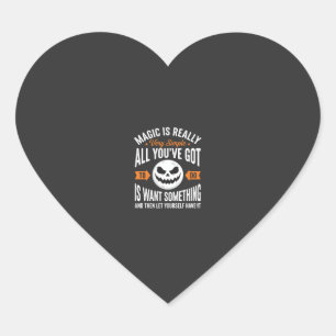 Halloween Magic Quote Pumpkin Face Design Heart Sticker