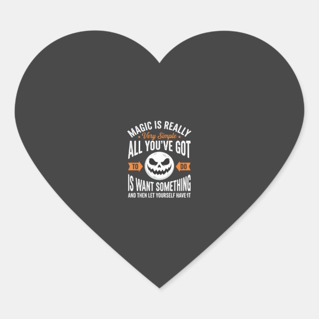 Halloween Magic Quote Pumpkin Face Design Heart Sticker (Front)