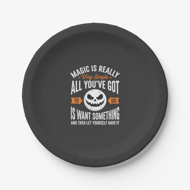 Halloween Magic Quote Pumpkin Face Design Paper Plate (Front)