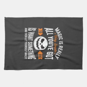 Halloween Magic Quote Pumpkin Face Design Tea Towel