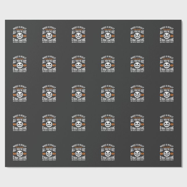 Halloween Magic Quote Pumpkin Face Design Wrapping Paper (Flat)